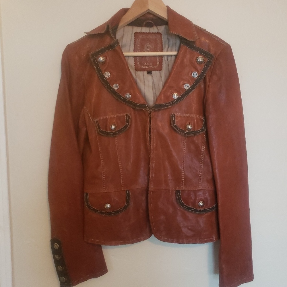 "MY TRIBE" brown vintage leather jacket